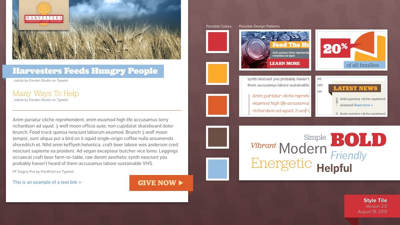 Style tile round two: a warmer brown ground and a wheat-field photo, the adjectives narrowing toward MODERN and BOLD.