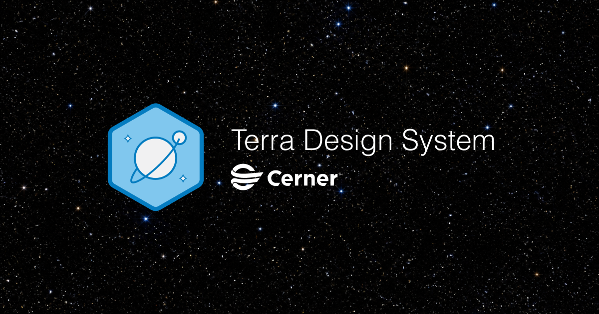 Terra design system landing page: hexagonal Terra logo on a dark starfield with a ‘Get Started’ CTA, above an ‘About Terra’ section.